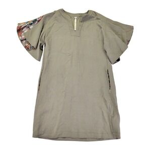 Uncle Frank Womens Olive Green Flutter Sleeve Tunic Dress Split V-Neck XS 72299